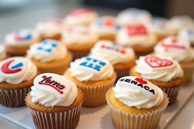 企業ロゴが入ったカップケーキ